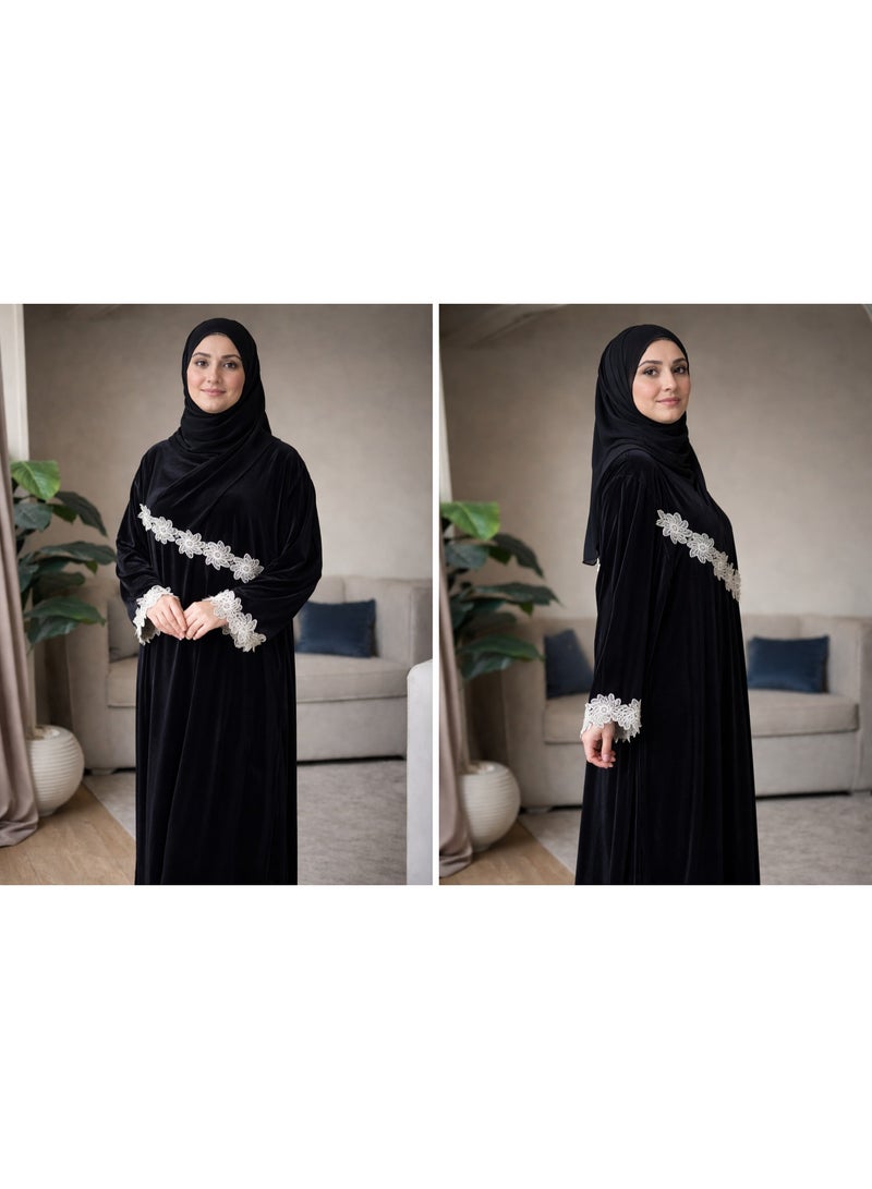 Luxury Prayer Isdal with Elegant Lace Trim – Comfortable & Modest Design - Black - Image 3